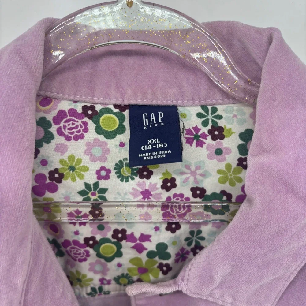 GAP‎ Kids Corduroy Jacket Lilac Purple Flower Print Lining Size XXL (14-16)